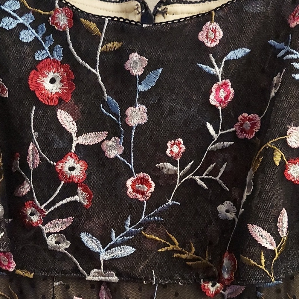 ADRIANNA PAPELL Black Floral Embroidered Tiered Fit Off-the-Shoulder Dress NEW 6 - Picture 4 of 15